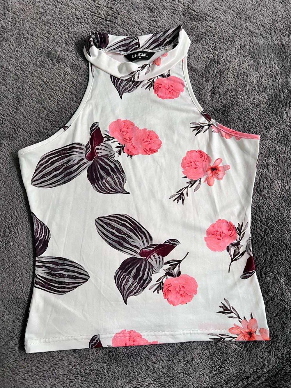 chic White Floral Halter Tank Top - Pink Floral Print